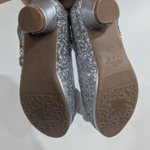 Xiao Butong Glitter Velcro Mary Jane Shoes with Bows Silver Size 31 Size 13 - Picture 4 of 6